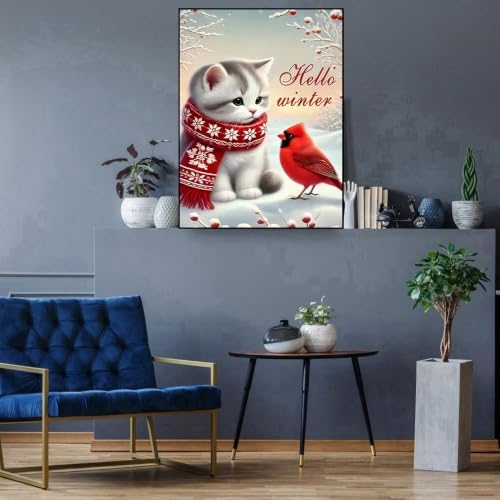 Christmas Diamond Art Kits for Adults, Cat Cardinal Diamond Painting Kits