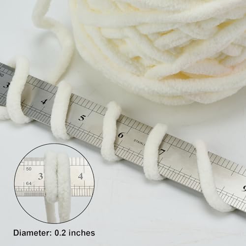 Cream Chunky Chenille Yarn, #6 Super Bulky, 10.5 oz/216 Yards