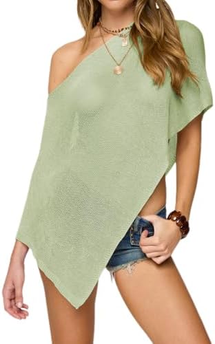 Women Sheer Poncho Shawl Top Lightweight Knit Pullover Beach Cover Up Tops