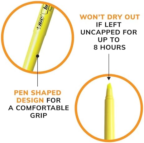 BIC Brite Liner Highlighters, Chisel Tip, 12-Count Pack, Yellow Ink