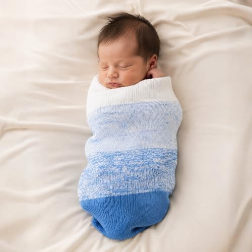 Baby Bloom Gradient Blanket Kit | 4 Balls Gradient Yarn, 50% Cotton & Viscose | Pattern Included | Revolution Fibers (Heron Lake Blue)