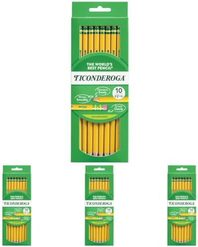 Ticonderoga Wood-Cased Pencils, Pre-Sharpened, 2 HB Soft, Yellow, 10 Count (Pack of 4)