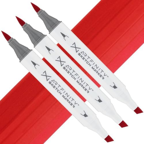 Artfinity Sketch Markers - Set of 3 - Primary Red, Vibrant, Professional, Dye-Based Alcohol Markers for Artists, Drawing, Travel, & More
