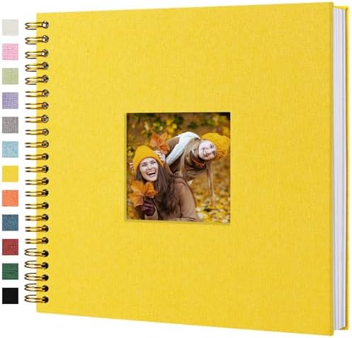 12"x12" Scrapbook Photo Album Linen Cover 40 Sheets 80 Pages White Paper | Yellow Hardcover Kraft White Pages Memory Book, for Travel Wedding Guest Book Christmas Baby Shower Fits 4x6 & Instant Photos