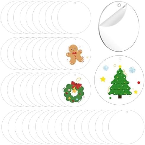 60Pcs Acrylic Ornament Blanks, 2.5 Inch Clear Acrylic Circles Discs Blank