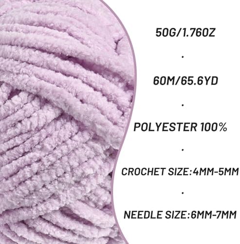 4 Packs Plush Chenille Chunky Crochet Yarn - Baby Yarn for Crocheting Soft - Velvet Yarns Knitting for Blankets Crafts - Fluffy Amigurumi Yarns 200g/262.5yds (4 Light Purple)