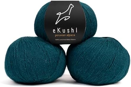 100% Baby Alpaca Yarn for Knitting & Crocheting - Set of 3 Skeins of Premium Yarn DK - Lightweight, Hypoallergenic & Thermal Peru Made - Ideal for Delicate Projects (GR125 -Deep Teal)