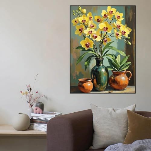 WNPOKN Flower Yellow Orchid Diamond Art Kits for Adults 12 x 16inch