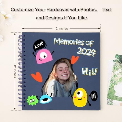 Scrapbook Album 12x12 Inches 100 Pages Hardcover Kraft Paper Blue
