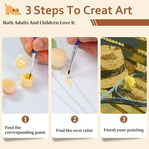 Reivworl Tennis Paint by Numbers Kit for Adults Beginner, 20" Wx16 L Tennis Paint by Number for Adult, Acrylic Painting Kits with Canvas for Gifts and Wall Decor