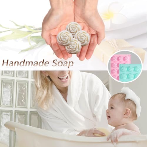 2 Pack Silicone Soap Molds,15-Cavities Small Rose Flower Silicone Molds for Soap Making,Great for Handmade Lotion Bars,Biscuit,Chocolate,Moon Cake