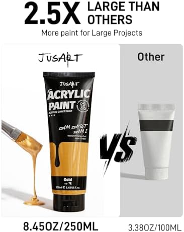 JusArt Metallic Gold Acrylic Paint, 8.45oz/250ml Large Tube, Heavy Body