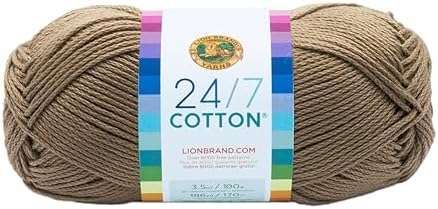 Lion Brand Yarn, 24/7 Cotton Yarn, Taupe, Beige, 1 Pack