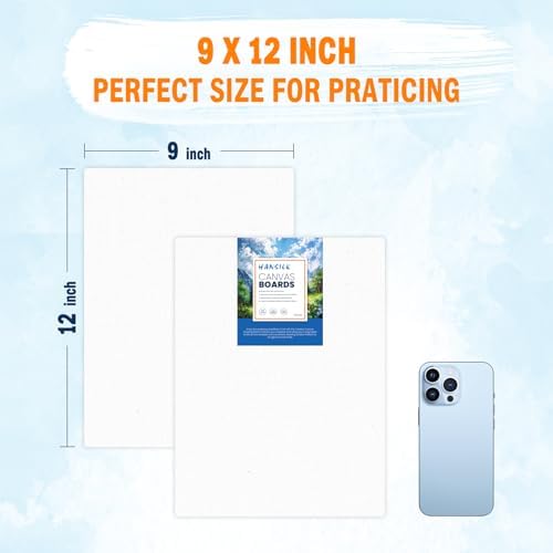 9x12 Canvas for Painting - Artist-Grade Blank Canvases Boards & Panels, Premium White Flat Canvas Bundle for & Adults (12 Pack)
