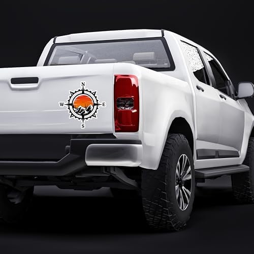Compass Trees Mountain Sunset Sticker for Car Vinyl Decal Truck Window Bumper Motorcycle Stickers (15" x 15")
