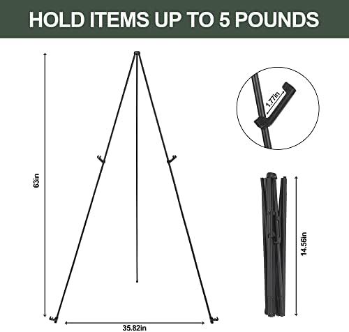 DANMO Easel Stand for Wedding Sign Poster 63'' Instant Display Easel for Floor Adjustable Metal Art Easel Black