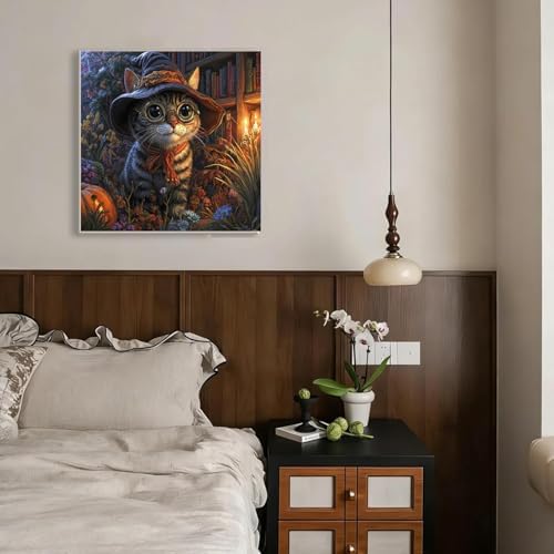 Hallloween Cat Diamond Art Kits for Adult Round Diamond Painting 14x14Inch