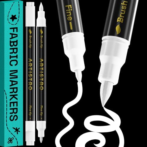 ARTISTRO 2 White Dual-Tip Fabric Markers Decorating Kit Permanent for Cloth