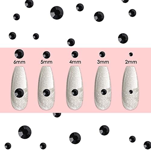 Canvalite 1500PCS Black Rhinestones Flat Back Gems, Nail Rhinestones Nail Art Gems with Pick Up Tweezers and Rhinestone Picker Dotting Pen, Nail Art Tools for Nails, Clothes, Face, Craft
