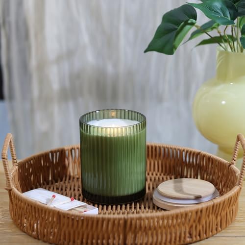 14OZ Olive Green Glass Candle Jars for Making Candles, 6 Pack - Empty Candle Jars Bulk with Bamboo Lids and Accessories, Ribbed Candle Vessels Containers for Candle Making