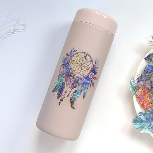 Ychsring Sparkly Fantasy Feather Stickers - 30 Pcs Clear PET Glitter Magic Floral Stickers for Scrapbook, Journal, Junk Journal, Collage - Holographic Transparent for Resin, Craft, Scrapbook Supplies