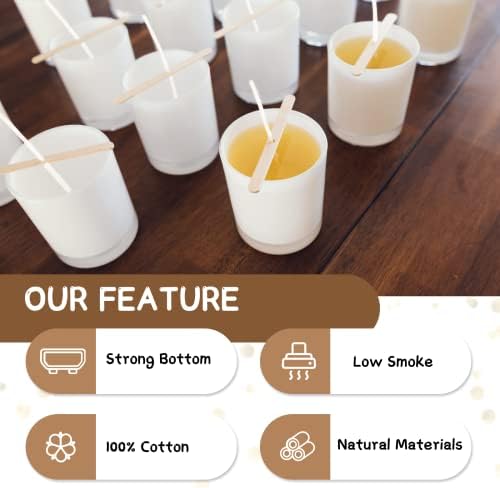 JEAWIWI 100 Pcs Candle Wicks, 6 in, with Wick Stickers & Wooden Holders