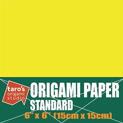 [Taro's Origami Studio] Standard 6 Inch One Sided Single Color (Yellow) 50 Sheets (All Same Color) Square Easy Fold Premium Japanese Paper for Beginner (Made in Japan)
