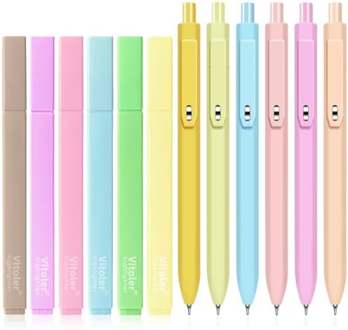 Vitoler Gel Pens and Highlighters，6 Black Ink Pens 0.5mm & Assorted Colors | Bible Highlighters forBible Journaling Planner Best Gifts for Teacher Nurse Mothers Day