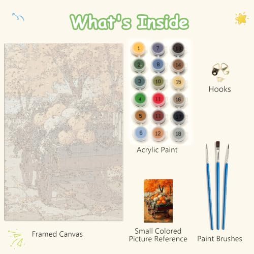 Spandrel Pumpkin Framed Paint by Numbers Kit for Adult, Halloween Adult Paint by Number Kits on Canvas, DIY Acrylic Oil Easy Autumn Painting by Numbers Fall for Home Wall Decor, 8x12in