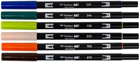 Tombow 72562 Dual Brush Pen Art Markers, Manga Illustration, Wind 6-Pack