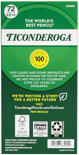 Ticonderoga Wood-Cased Pencils, #2 HB Soft, Yellow, 72 Count