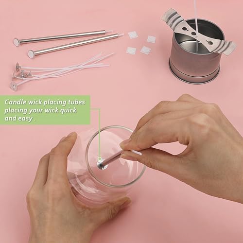 200pcs Natural Candle Wick kit,100pcs Wick Stickers with 5pcs Wick Holders and 2pcs Wick Placing Tube，for Soy Wax, Beeswax, Coconut Wax - DIY Candle Making Supplies for Beginners & Professionals