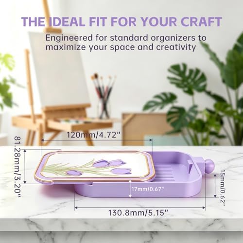 RaySoar 3D Printed Diamond Art Trays with Lids, High Edge Anti-Spill Rhinestone Tray with Exquisite Pattern for Diamond Art Accessories - Light Purple