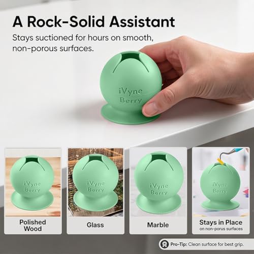 iVyne Berry Suctioned Vinyl Weeding Scrap Collector | Versatile Multi-Surface Suction & Anti-Spill Vinyl Scrap Collector w/Soft and Flexible Silicone to Protect your Weeding Tools | Green, 1 Pack