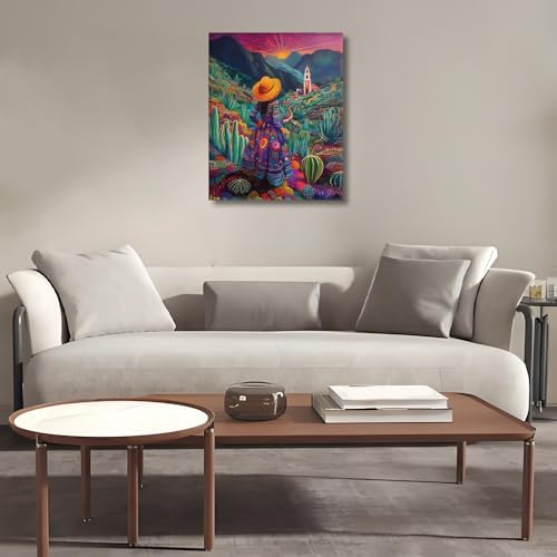 HULDFRDA Adult Paint by Number Kits on Canvas, Mexican Woman Paint by Numbers Kit, Mexican Cactus Painting by Numbers for Adults,Color by Numbers Canvas Art Decor, 16 x20 Inch