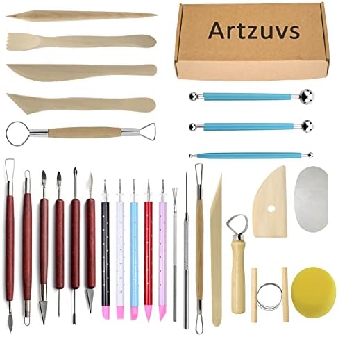 Artzuvs Clay Sculpting Tools 28pcs Polymer Pottery Modeling Tools Set for Ceramic Club Crafts,Carving,Sculpture,Shaping, Hobbyists,Artists,Expert