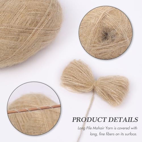 NICEEC 2 Skeins Long Pile Mohair Yarn 2.82oz/788yds - Light Camel