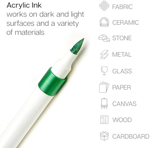 KINGART 24 Metallic Colors Acrylic Paint Markers, Brush Tip Pens for Stone, Wood, Calligraphy, Canvas, Ceramic, Metal, Glass, Rock Painting, DIY Crafts Art Supplies Kit