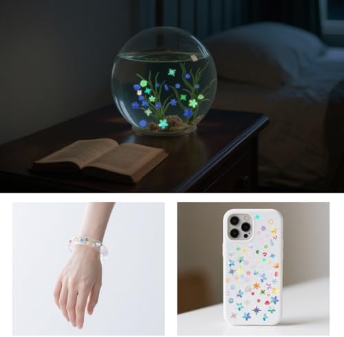 8 Colors Luminous Clay Slices Charms, VEINARDYL 3D Nail Art Slices Fruit Flower Butterfly Themed Glow in The Dark with Imitation Pearl Sequins for DIY Crafts Resin Slime Making Cellphone Decor