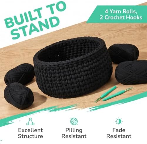 Katech 400g T Shirt Yarn for Crocheting, Elastic Fabric Yarn for Bag-Black