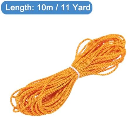 MECCANIXITY Twisted Cord Trim, 11 Yard 1mm 3-Ply Twine Braided Rope Shiny Thread String for Craft Gift Bag Curtain Christmas Decor, Orange - 10m