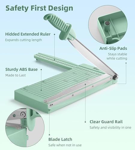 Firbon 12" Guillotine Paper Cutter with Hidden Ruler, Compact Paper Trimmer