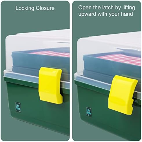 Creahaus 13 inch Art Craft Organizer Storage Box with 3 Layer, Multipurpose Plastic Tool Box with Handle for Sewing, Art Supply, Medicine, Nail, Hair Accessories (Dark Green)