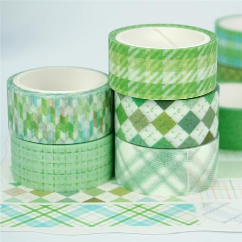 Basic Grid Washi Tape Set 12 Rolls Plaid Decorative Masking Tapes for Arts, DIY Crafts, Journals, Planners, Scrapbook, Wrapping (Green)