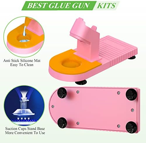 MONVICT Pink Hot Glue Gun Kit, Mini Glue Gun with Suction Cups Stand
