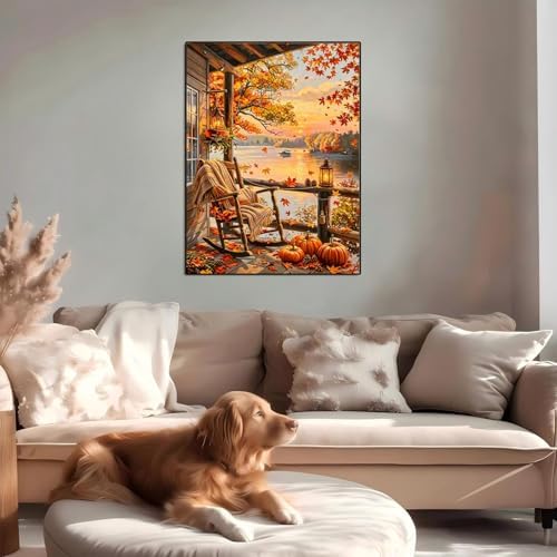 AOSGEDY Fall Paint by Numbers Kit for Adults - Autumn Landscape Adult Paint by Number Kits on Canvas Without Frame for Beginner, DIY Acrylic Oil Painting by Numbers Kit for Home Wall Decor 16x20 Inch