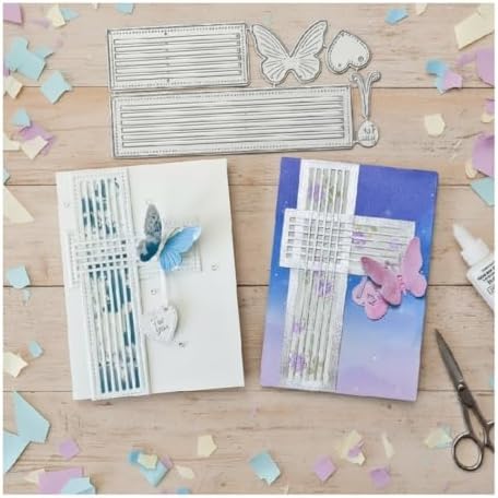 Scrapbooking Die-Cuts for Card Making, Christmas Metal Cutting Dies, Paper Craft Punch Template, Background Embossing Stencils, DIY Album Décor (Striped Border Butterfly Heart- 15x7.4cm)