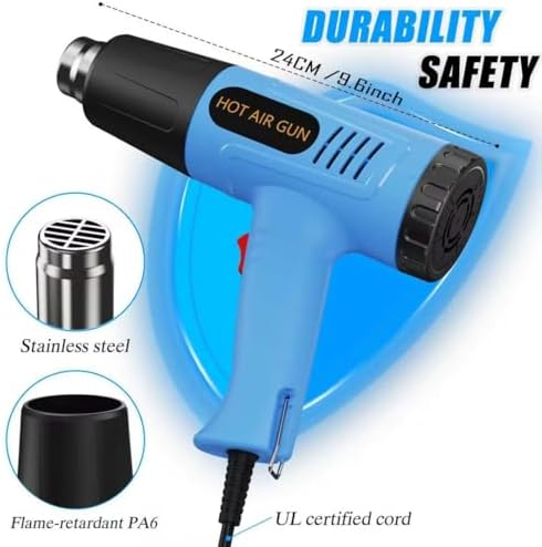 Heat Gun, 900W Hot Air Gun with 2 Temp Settings 572 & 1112°F, Overload Protection, 4 Nozzles, 5FT Cord, Heat Shrink Gun for Crafts, Resin, Vinyl Wrap, Soldering & Phone Repair