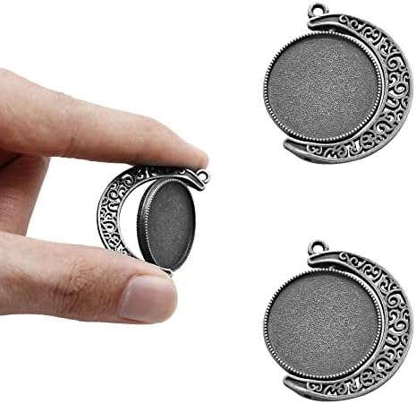 Moon Rotation Double Side Pendant Trays, Silver, 30Pcs 10Sets