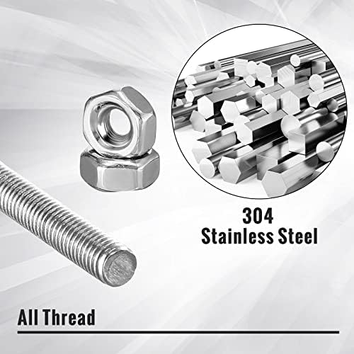 LEIFIDE 8/32 Inch 4mm Threaded Rod with Hex Nuts 4mm Stainless Steel Threads Studs Rods Stainless Steel Fully Threaded Hex Nuts for Beaded Garden Stake Rods(24 Pcs,8 Inch)